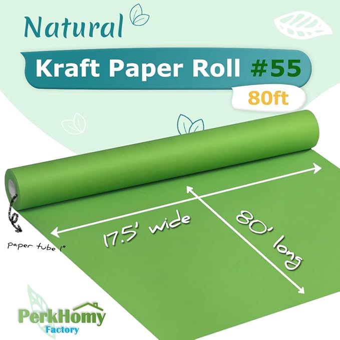 PerkHomy Medium Green Kraft Paper Roll 17.5" x 960" - Image 2