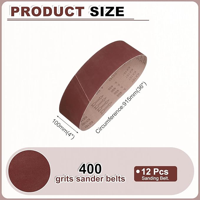HARFINGTON 4 x 36 Inch Sanding Belts, 3 Pcs 400 Grits Aluminum Oxide Abrasive Belt Sander File Belt for Woodworking, Metal Polishing, Knife Sharpener