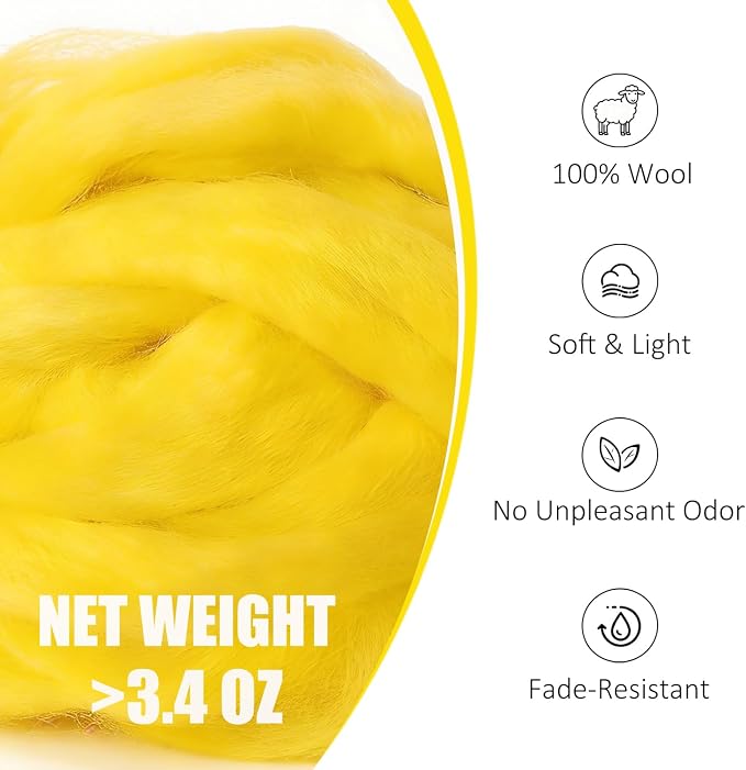 Felting Wool Cartoon Yellow, 3.4oz Needle Felting Wool, Beginner Needle Felting - Image 2