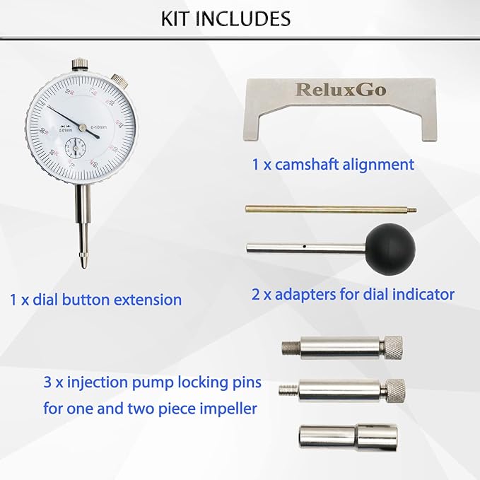 7 Pcs Diesel Fuel Injection Pump Timing Gauge, Static Regulator Adapter Setting Plug Kit, VE Pump Dial Indicator VAS 6079 for VW Audi Volvo Dodge Cummins