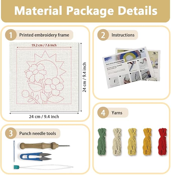 Doodlream Flowers and Sun DIY Punch Needle Embroidery Kit - Image 2