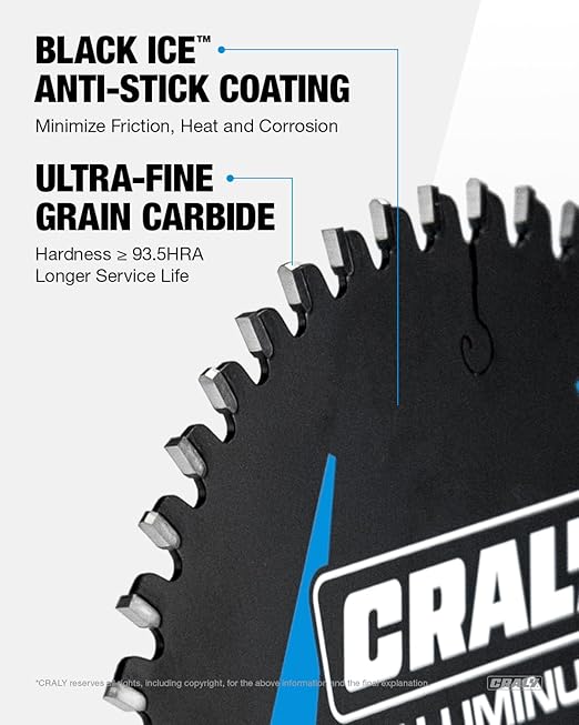 CRALY 4-1/2 Inch 42 Teeth Aluminum and Non-Ferrous Metal Cutting Circular Saw Blade, 3/8 mm Arbor, Carbide Tipped, Thin Kerf, Black Ice Coating, for Thin Aluminum, Plastic, Composite(C0442AL)