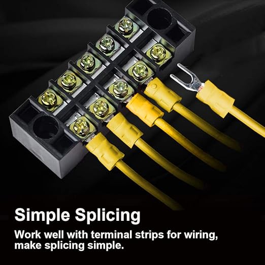 100pcs Insulated Fork Spade Wire Connectors, U Type Electrical Crimp Terminals Kit for 12-10 AWG Cable by MILAPEAK (Yellow)