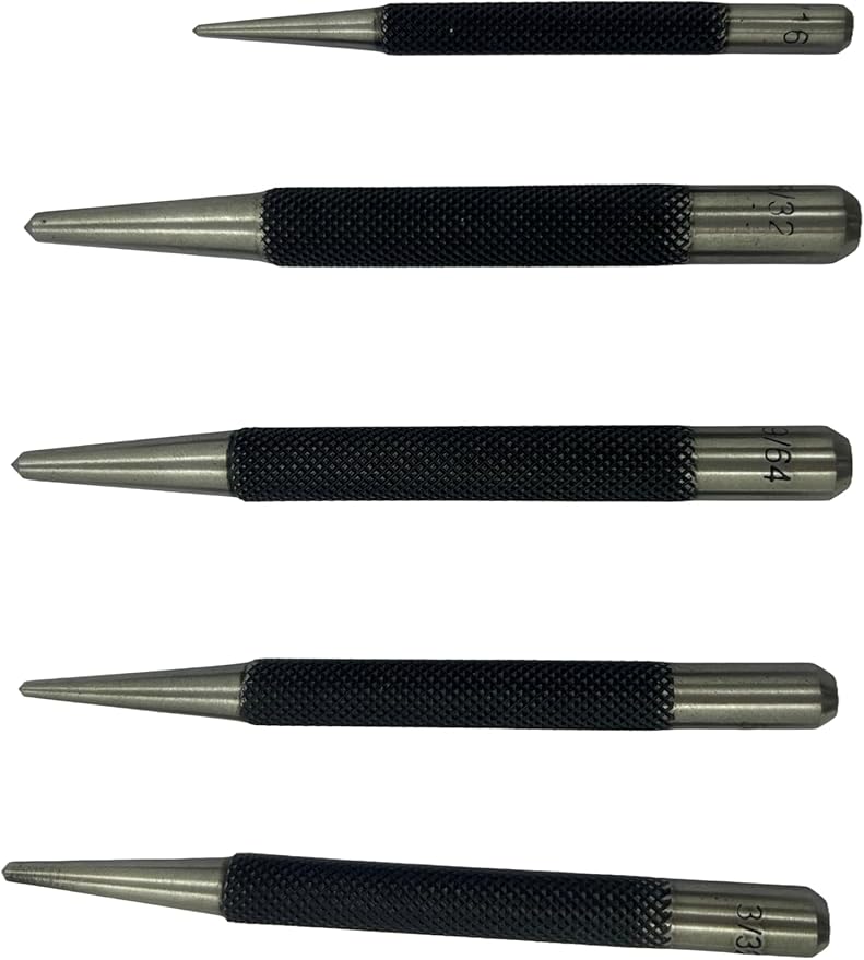Set of 5 Round Head Center Punches for Metal and Woodworking – High-Quality Hand Tools