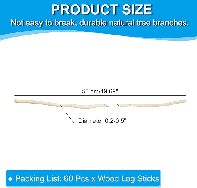 PATIKIL 60 Pcs / 50cm Wood Log Sticks, 0.2-0.5inch in Diameter Natural Driftwood - Image 2