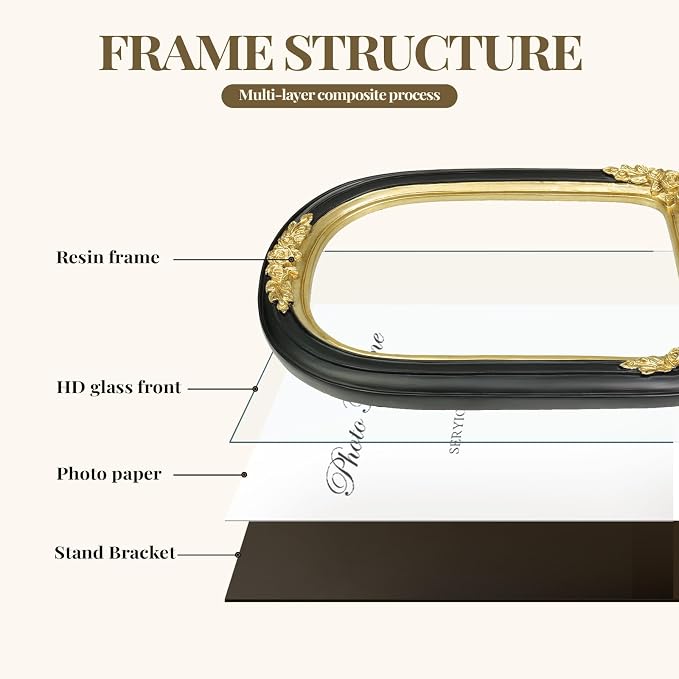Cuspin Vintage 4x6 Picture Frame Black and Gold, Ornate Arched Resin Photo Frame - Image 6