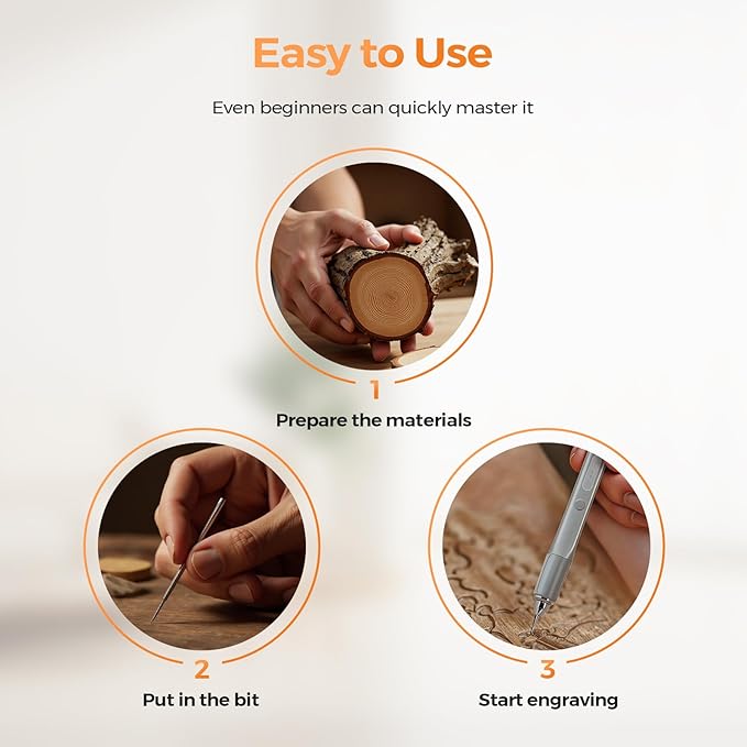 Portable Cordless Engraving Pen, Rechargeable Engraver Pen for Artists & DIYers, Engraving 60+ Surfaces, Free 7 Bits, Beginner Friendly Etching Tool for Customization Metal Wood Glass Plastic