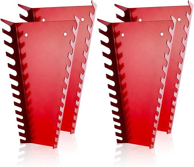 ALOANES 52-Slot Metal Wrench Organizer, Heavy Duty Wrench Organizer Tray for Tool Box, Fit SAE & Metric Wrench Storage, 4 Pack Wrench Holders(Red)