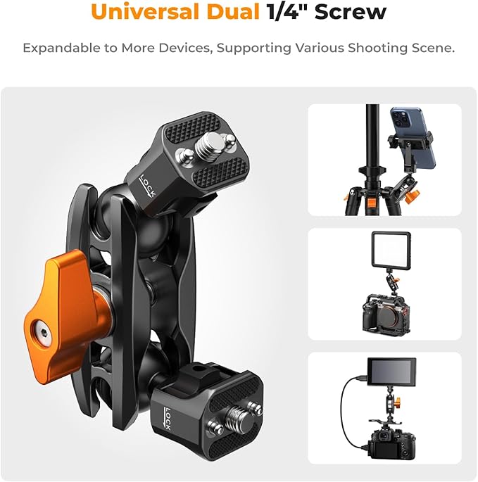 K&F Concept Dual Ball Heads Magic Arm, Articulating Magic Arm with 1/4"-20 Screw, 360° swivelling Ball Head, Aluminum Alloy Camera Monitor Mount Arm
