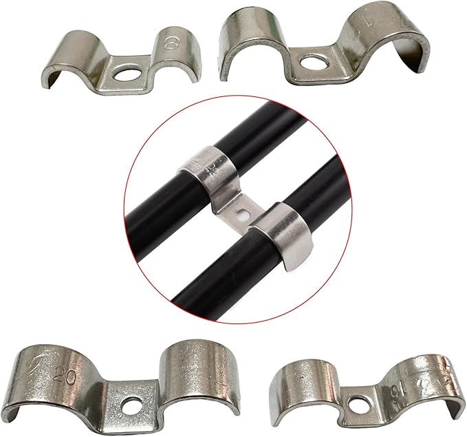 6pcs 12mm(1/2 inch) Double Line Clamp Heavy Duty 1 Hole Conduit Strap 304 Stainless Steel M-Type Pipe Strap For Wire Pipe Cord Installation