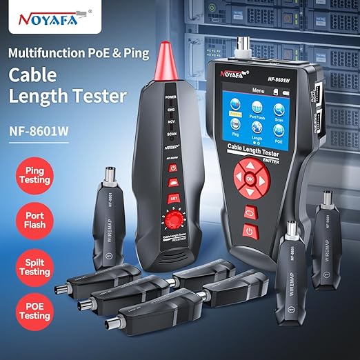NOYAFA NF-8601W Network Cable Tester,LAN Ethernet Cable Tester RJ45 UTP STP Diagnose Tone Tracer Network Cable Length Tester for RJ45, RJ11, BNC, PING/POE 8 Identifier Telephone Wire Tracker