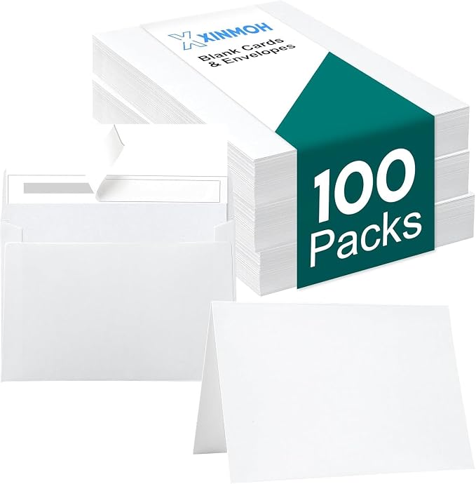 100 Pack White Blank Cards and 100 Pack Envelopes 4x6, Note Greeting Cards and by XXINMOH