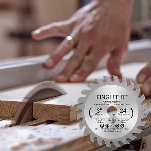 3 Inch TCT Circular Saw Blade 24 Teeth for Wood, Plastic, PCV, Acrylic, Plywood, 7/16'' Arbor, Supplied with 3/8" Bushing (3Pcs)