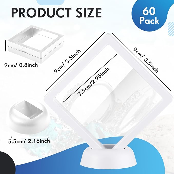 60 Pcs 3D Floating Display Case PE Film Jewelry Storage Box Coins Display Frame - Image 2