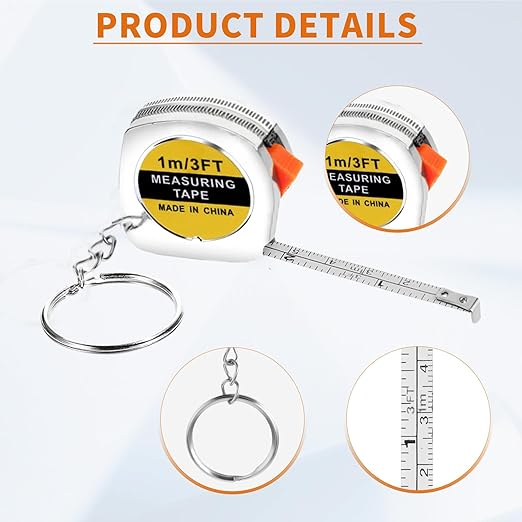 12 Pieces Tape Measure Keychains, 1.5 Inch Functional Mini Tape Measures with Stable Slide Lock Construction Party Favors Measure for Birthday Party Favors Gift Bag Fillers Prize 1m/ 3ft