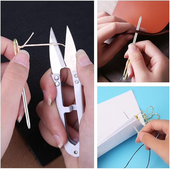 Wonvoc 12 Pieces Bookbinding Kit with Bone Folder, Awl, Waxed Thread, Needles, Starter Set for DIY Book Binding, Journal Making, Leather Craft