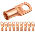 SELTERM 10pcs 1 AWG - 3/8" Stud - Battery Lugs, Heavy Duty Wire Lugs, Ring Terminals, Battery Cable Ends,1 Gauge Terminals, UL Bare Copper Eyelets Electrical Battery Terminal Connectors