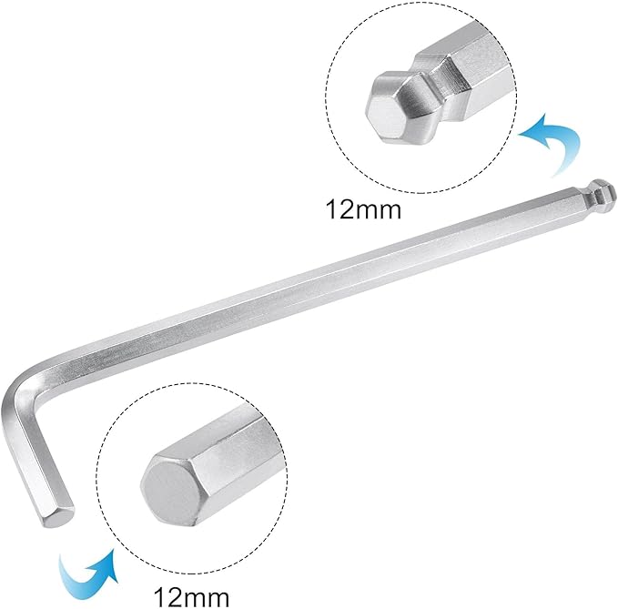 TOP-VIGOR 1Pc 12mm Ball End Hex Key Wrench, L Shaped Long Arm Allen Wrench for Household DIY, Professional Machine Repairing, CR-V