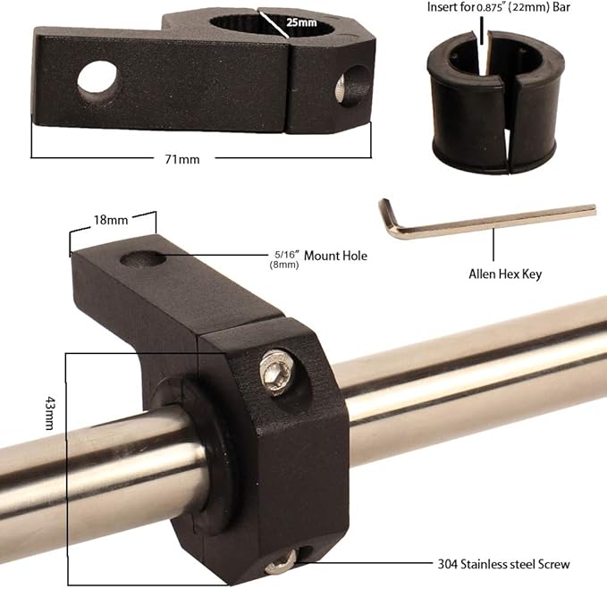 0.875" Bull Bar Clamps, LED Light Bar Mount Bracket,LED Off-Road Light Horizontal Bar Clamp Mounting Kit for 7/8 inch Tube Mount (Pack of 4) (0.875"-Clamp Mount Kit)