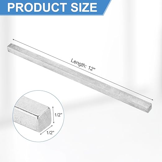 uxcell Square Steel Key Stock 1/2" x 1/2" x 12" Cold-Drawn 45# Steel Bars Precision Key Stock for Gearbox Coupling, Silver Tone