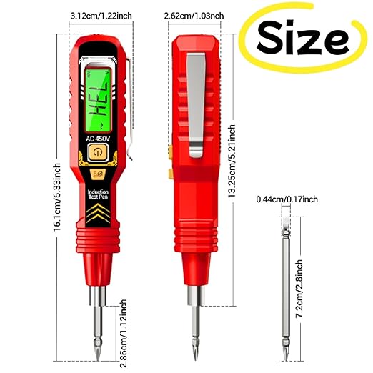 2 in 1 Digital Display Induction Test Pencil, Non-Contact Voltage Tester with LCD Display, Non-Contact AC Voltage Tester Pen, Smart Voltage Test Pen for AC/DC Circuit Detection (Red)