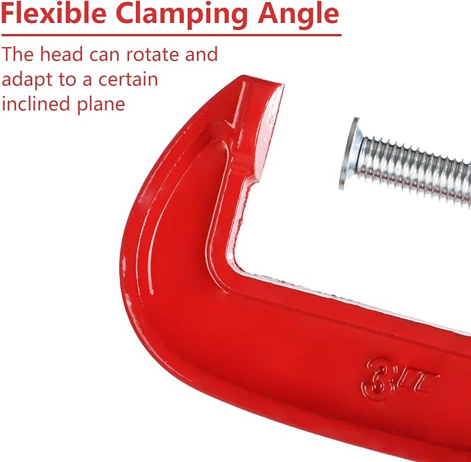10 Piece 3 Inch C-Clamp Set - Industrial Strength, Heavy Duty C-Clamp Quick-Grip, Quality Iron C Clamps for Woodworking, Welding, and Building(Red)