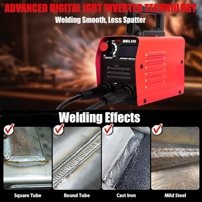 Stick Welder 250A Welding Rods 16 Inches Gloves Welding Machine, Super MINI Welder Portable Hammer, IGBT Inverter Welder Machine 110V, Beginner Hobbyists Home Repairs DIY Projects (Red)