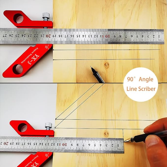 Center Finder Woodworking Square Center Scribe Circle Center Finder 45° 90° Scribe Scribing Rule Layout Gauge Magnetic Wood Measuring Scribe Tool