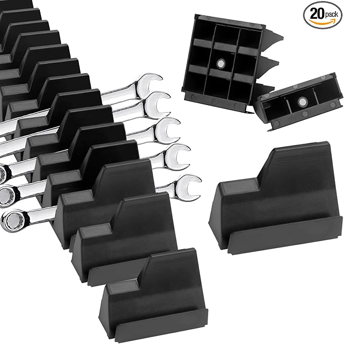 20PCS Magnetic Modular Wrench Organizers for Tool Drawers, Adjustable Wrench Storage Holder with Label for Tool Box and Drawer Organization