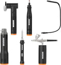 WX996L Crafting Tool Combo Kit - Rotary Tool, Wood and Metal Crafter, Airbrush, Heat Gun, Grinder and LED Flex Light in Carry Bag
