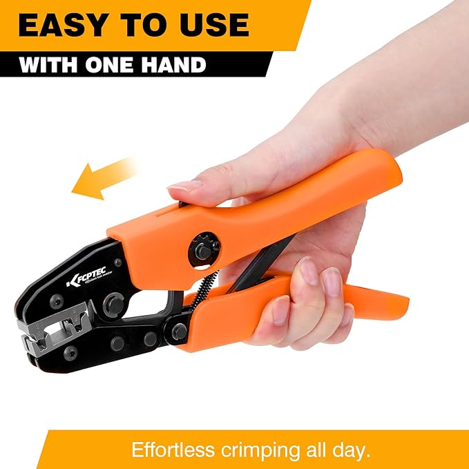 KF CPTEC Crimping Tool for 90° Flag Terminals, 22/14 AWG (0.5mm²/2.5mm²) - Ratchet Terminal Crimper - Electrical Crimping Tool