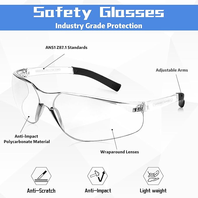 Clear Safety Glasses Bulk of 100,ANSI Z87.1 Eye Protection Goggles with Scratch and Impact Resistant for Construction and Laboratory