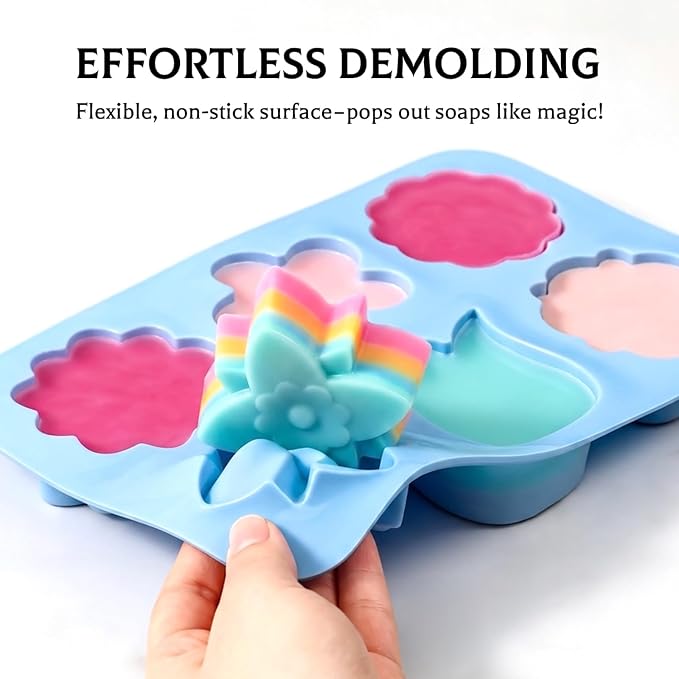 SJ Silicone Molds for Crafts, Flower Soap Molds 2 Pack | 6 Floral Designs - Image 2