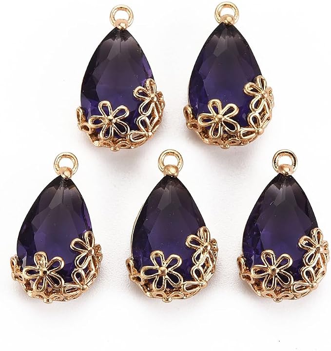 FASHEWELRY 50Pcs Faceted Teardrop Glass Charms Transparent Crystal Drop Pendants by FASHEWELRY