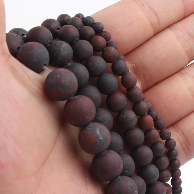 48pcs Natural Matte Red Flower Gemstone Beads，8mm Frosted Round Loose Stone - Image 3