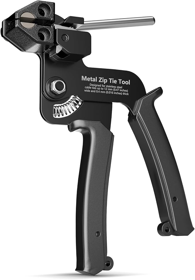Metal Zip Tie Tool, Heavy Duty Zip Tie Cutter, Fasten and Cut Stainless Steel Cable Ties, for Outdoor Chain Link Fence Ties, Exhaust Pipe and Cables, Black