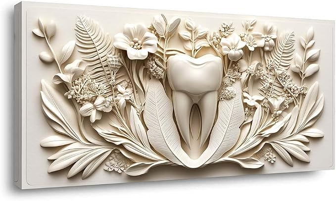 ZESTRILIA Dental Tooth Floral Relief Wall Art, Medical Nature Abstract Canvas by Unknown