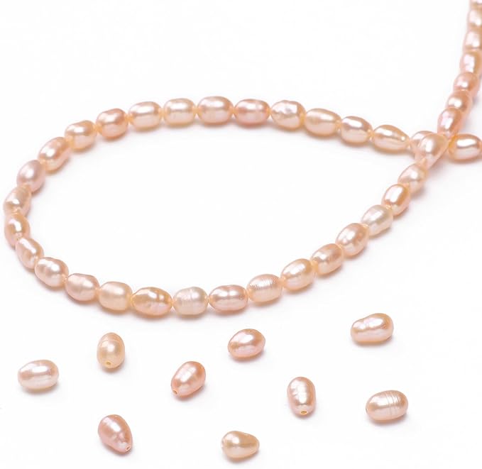Natural Pearl Beads Rice 4-5mm Pink Freshwater Cultured Loose Gemstone Beads for DIY Jewelry Making 13.8''/Strand HQ