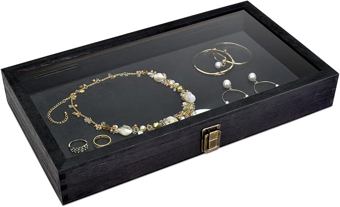 MOOCA 2 Pcs Wood Tempered Glass Top Jewelry Display Case Accessories Storage Box - Image 5