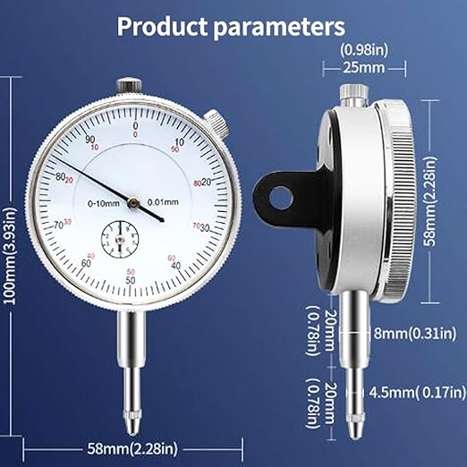Dial Indicator Gauge 0-10mm Meter Precise 0.01mm Resolution Indicator Gauge Mesure Instrument Tool Micrometer Measuring Probes Tools