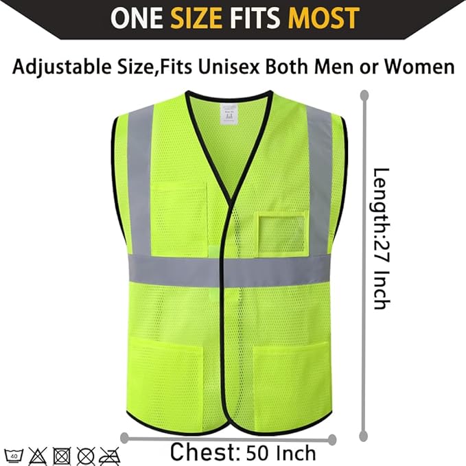 Reflective Safety Vests for Men Women with 4 Pockets and Adjustable Front,Mesh High Visibility Construction Vest