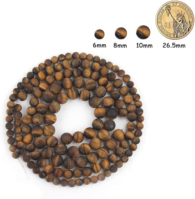 36pcs Natural Matte Tiger Eye Gemstone Beads，10mm Frosted Round Loose Stone - Image 2