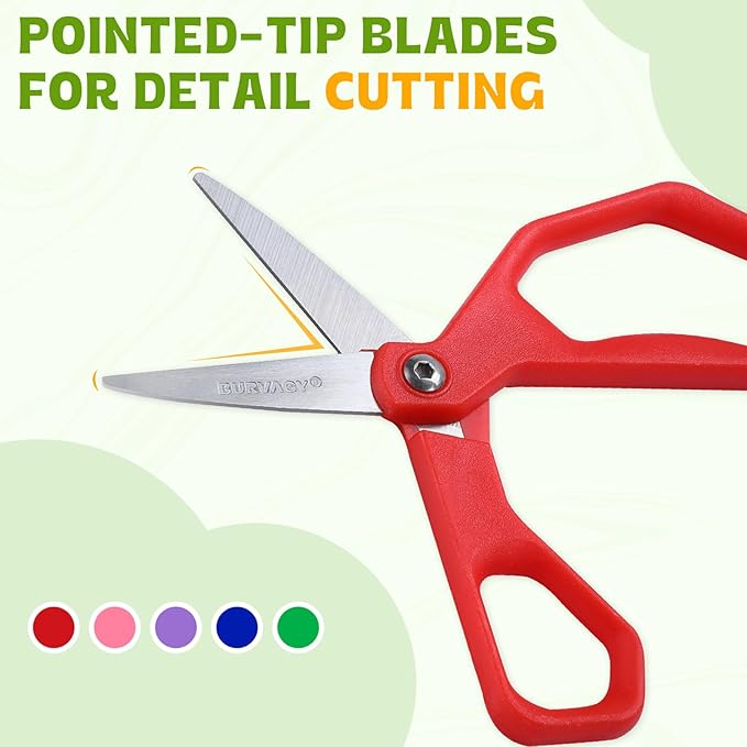 25Pack 5" Small School Student Pointed-Tip Craft Kids Scissors, Stainless Steel Blades Comfort Grip 5 Inch Safety Scissors Bulk for Kids Children Toodler Cutting Paper Crafting