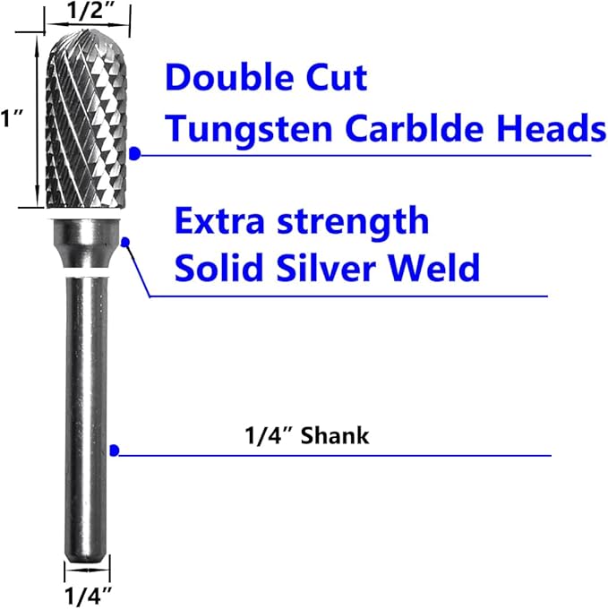 Carbide Burr Set 1/4" Shank SC-5 Die Grinder Bits Tungsten Double Cut Burr Bits (1/2" Cutter Dia X 1" Cutter Length) for Die Grinder Kits Metal Grinding Drilling Polishing (1pcs)