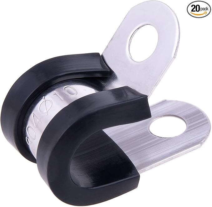 HOLYBEAR 3/8 Inch Stainless Steel Cable Clamp, Rubber Insulated Metal Conduit Wire Holder Strap Clips for Pipe, Tube, Hose Bracket (10mm, 20pcs)