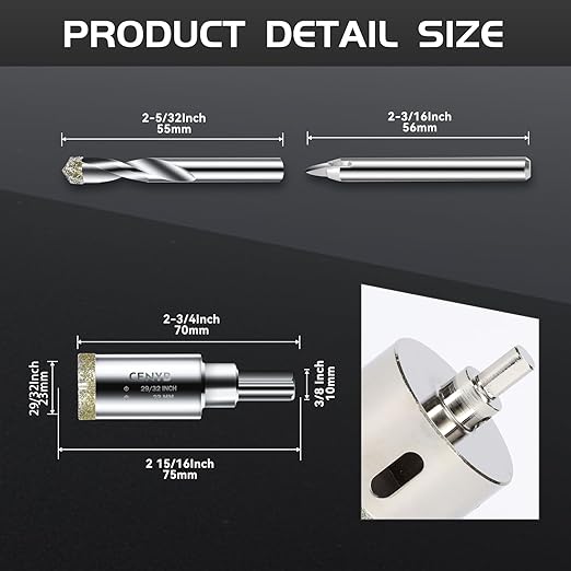 29/32inch | 23mm Diamond Hole Saw with Center Drill bit and Diamond-Coated Center Drill bit for Ceramic Glass Marble Fiberglass Granite and Porcelain Tiles by CENYB