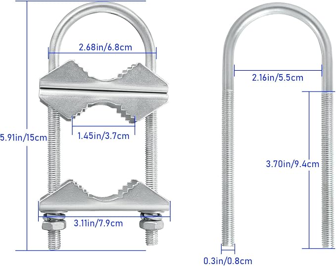 Double Antenna Mast Clamp V Jaw Block with U Bolts, Heavy Duty Mast to Mast Mount Bracket Kit for Outdoor Antenna 2 Sets