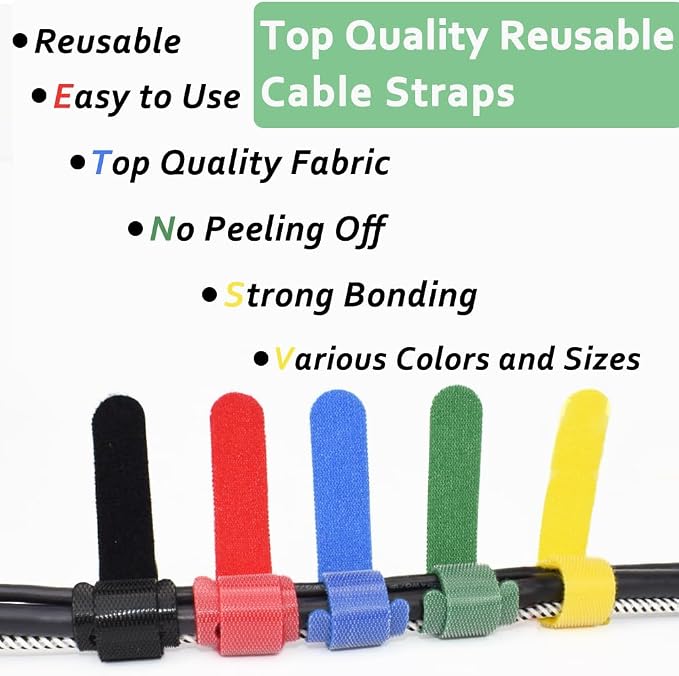 100pcs Cable Ties Reusable Rainbow Color Wire Ties Cable Management Cord Ties - Image 5