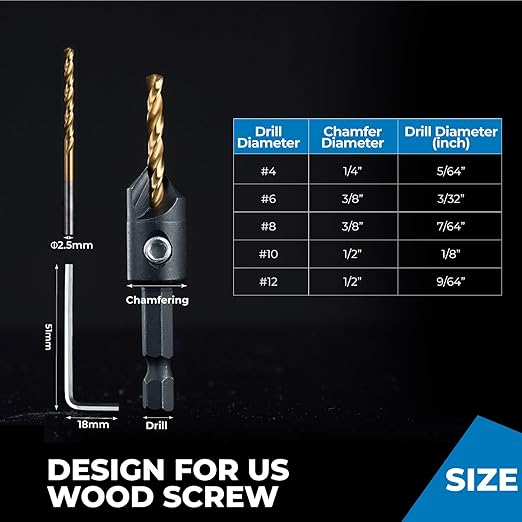 toolant 3pack#12 Silence Countersink Drill Bits Set for US Wood Screw, High-Speed Steel Counter Sink Drill Bit in One Step