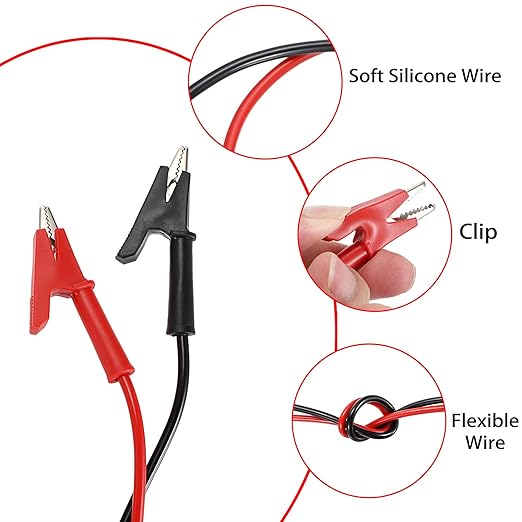 Sumnacon Multimeter Banana Plug to Crocodile Alligator Clip Test Probe, 2PCS 4mm Stackable Colorful Silicone Banana Plug to Alligator Clip Test Probe Lead Wire Cable 3 M/9.8 Ft
